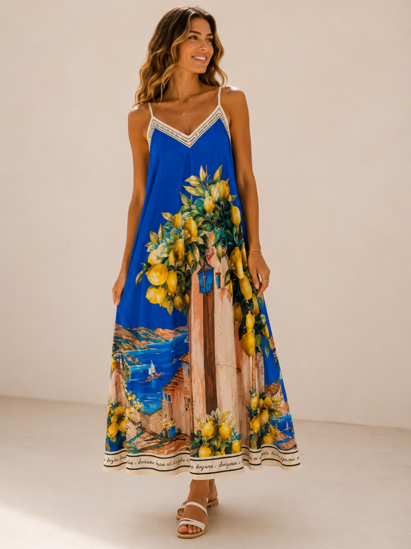 Maxikleid mit Zitronen-Print – Amalfi-Style