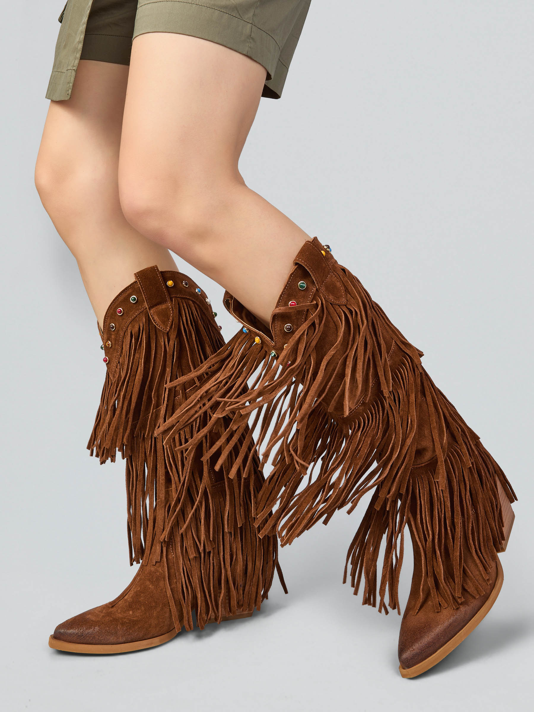 Ovyé Fransenstiefel Wildleder Cognac – Made in Italy
